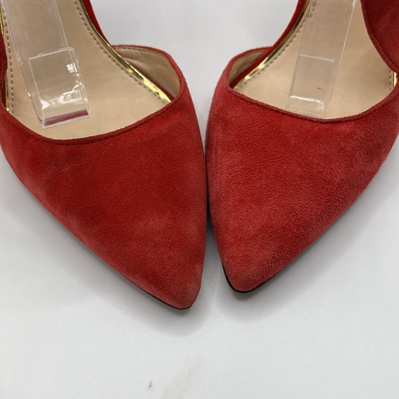 Jessica Simpson Red Strappy High Heels Stiletto Shoes Pumps Suede Leather Ankle - Picture 5 of 15